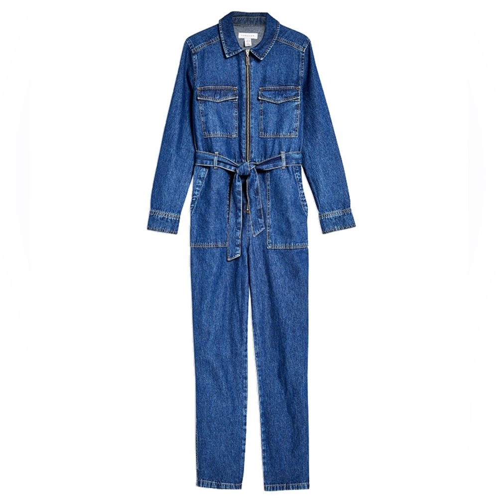 Topshop Denim Utility Boilersuit Jumpsuit Blue Size US 4